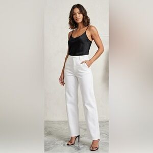 Avec Les Filles White High-Rise Straight Leg Jeans